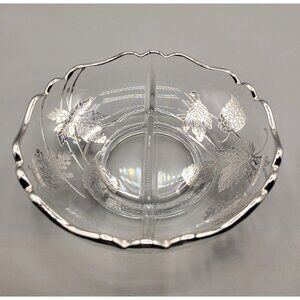 Silver City Forest Pattern Leaves Silver Overlay Divided Dish